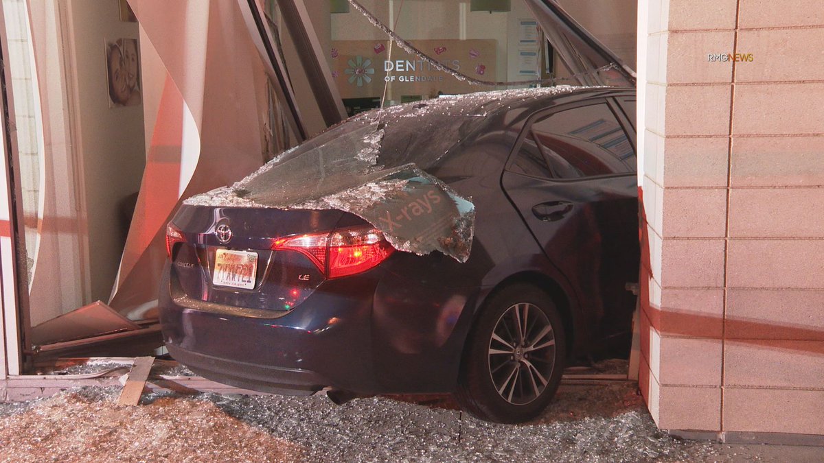 .@GlendalePD and @GlendaleFireCA just left the scene of a hit and run crash that left a sedan embedded in a dentist's office on Los Feliz Blvd.