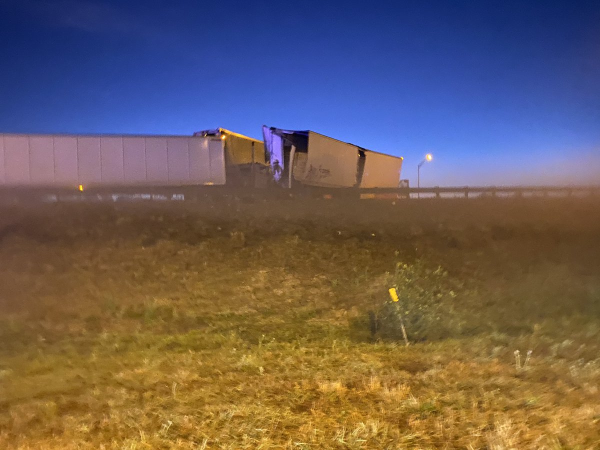 This is the wreck that claimed two lives on I95 this morning. You can't see it, but there's a car pinned between those two semi trucks, and the front semi has been split in half
