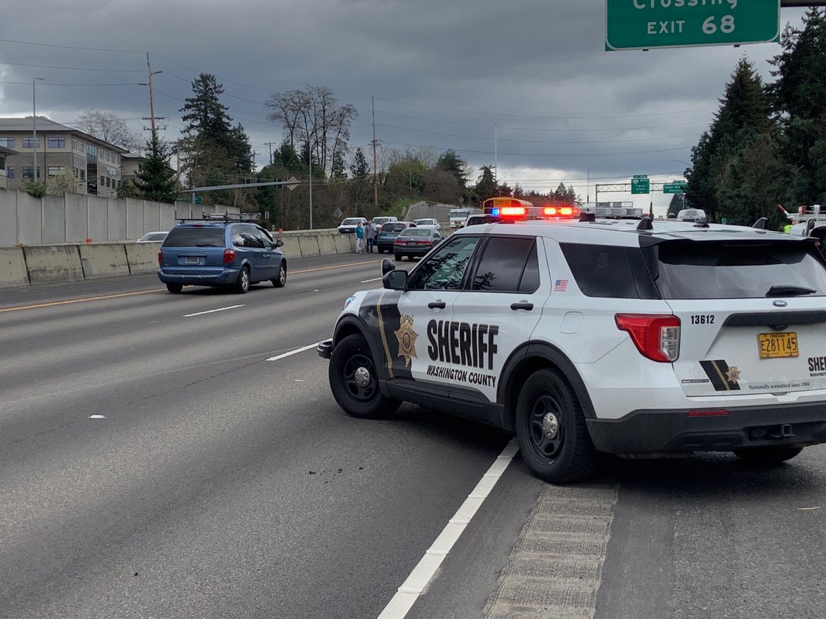 Deputies are on the scene of a non-injury crash on highway 26 eastbound near Cedar Hills Boulevard. One lane is blocked. Another vehicle involved fled the scene, but crashed a short distance later. The driver ran on foot. Deputies are currently searching the area with a canine
