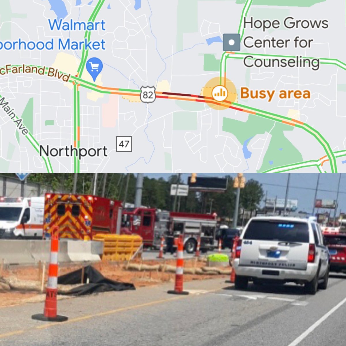 Serious wreck on McFarland WB at Northbrook Dr in Northport. A lot of emergency units on scene. Spotters are really concerned by this one. Cap Ray. The Traffic person