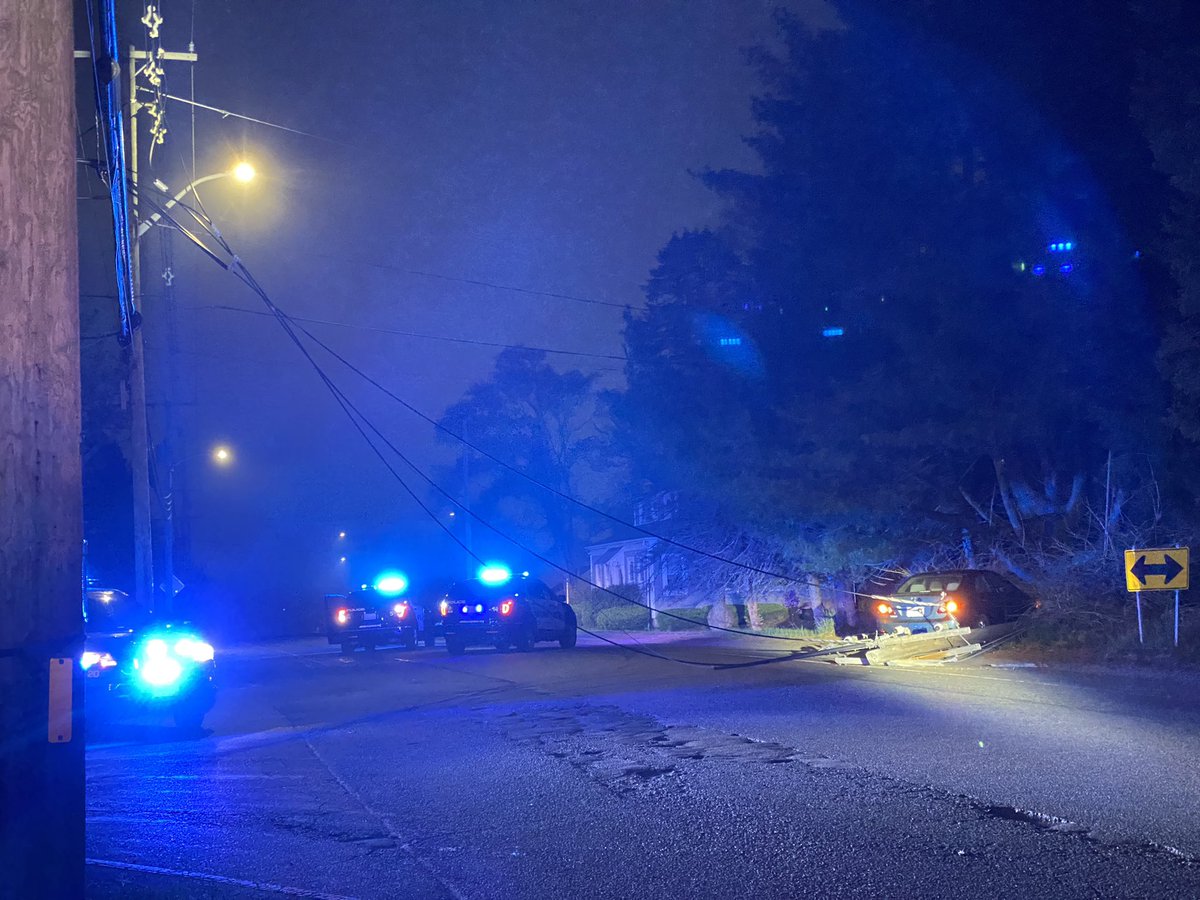 Car vs pole on Reed Street in Attleboro. Took down telephone wires, very active scene still here