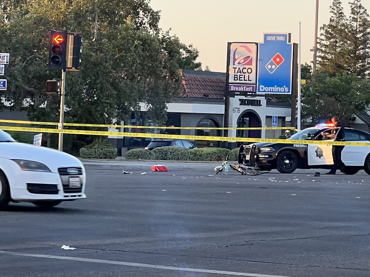 Fresno PD on scene of a crash involving a car and bike. This is at Blackstone and Herndon in north Fresno. Avoid this area as the investigation continues