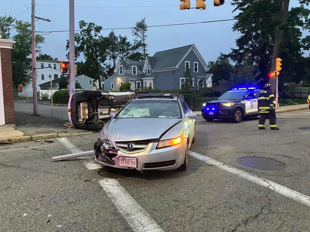 @Brockton_Fire & @BrocktonPolice are at Main Street and Brookside Avenue for a crash with one car on its side