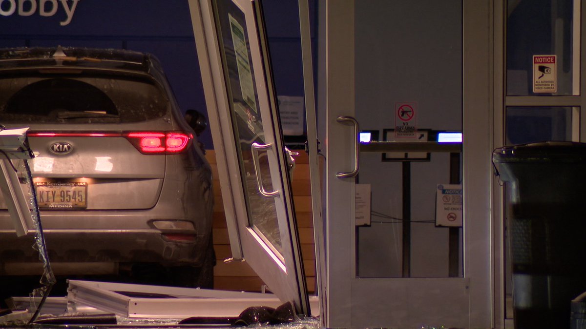 So a car is inside the lobby of the brand new Greater Cleveland Food Bank on Coit. CPD officers are inside clearing the building. More questions than answers at this point but an employee said this seems intentional and that the car does not belong to an employee