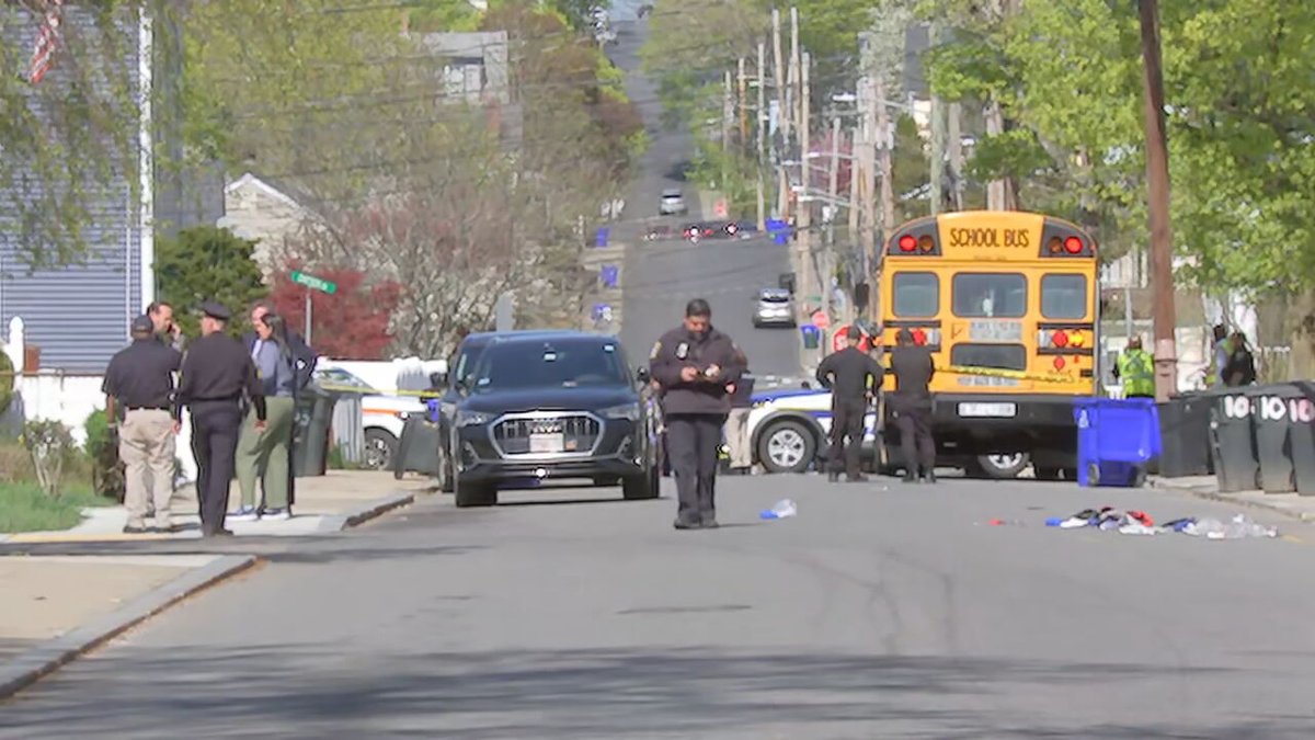 There is a large emergency response underway after a pedestrian was struck by a school bus in Boston