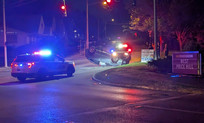 Rollover crash partially closes busy intersection on Cincinnati's West Side