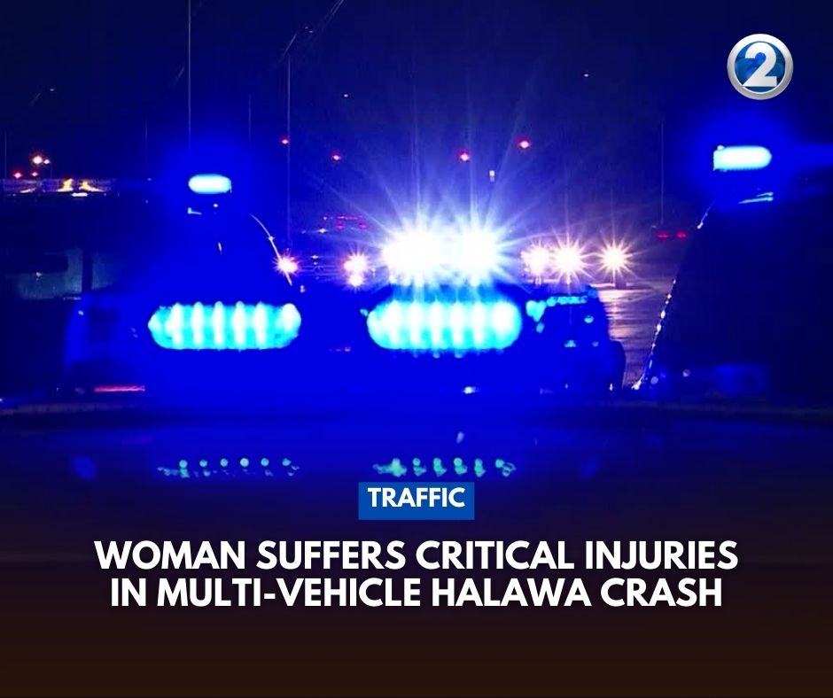 Honolulu Emergency Medical Services responded to a multiple-vehicle crash in Halawa, where a woman was critically injured.