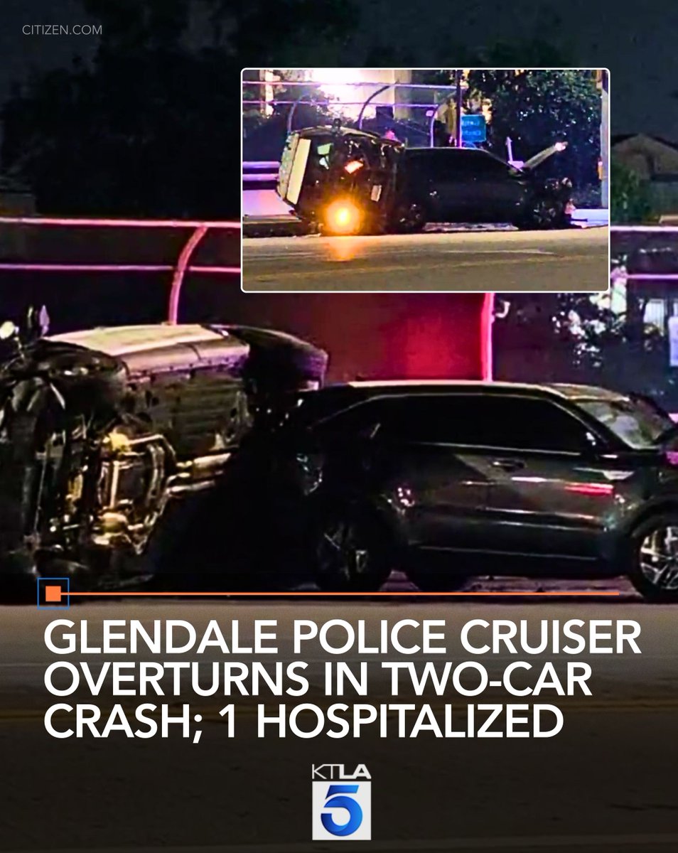A Glendale police cruiser overturned in a crash with another vehicle early Sunday morning, officials said. Details: