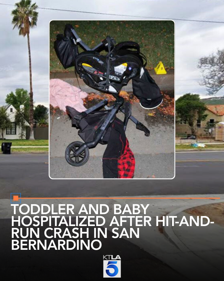 A toddler and a baby were hospitalized after being struck by a hit-and-run driver in San Bernardino.