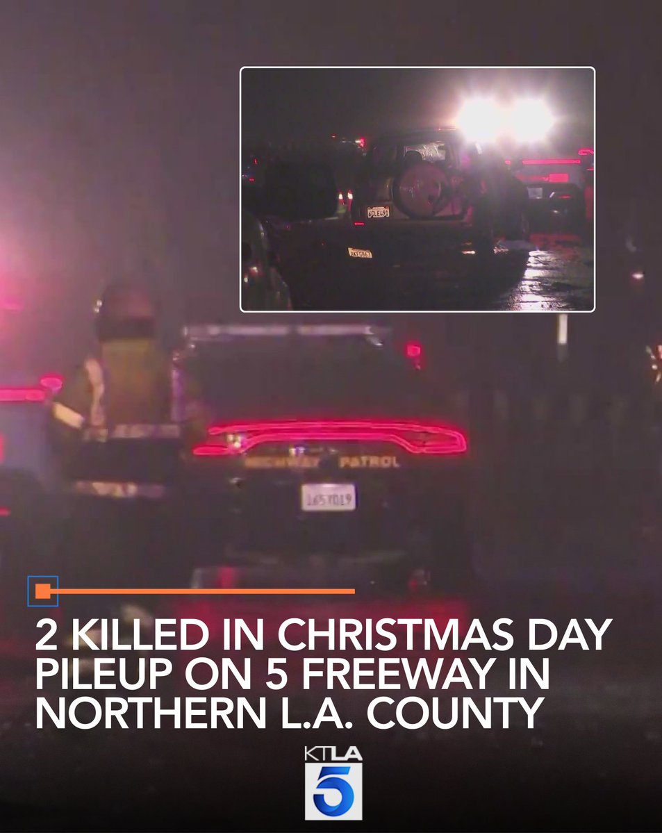Two people were killed and six others were transported to hospitals Christmas Day following a three-vehicle crash on the 5 Freeway in Lebec.