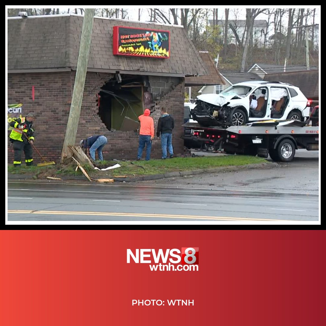 A car crashed into an East Haven restaurant Friday morning, leaving behind a massive hole
