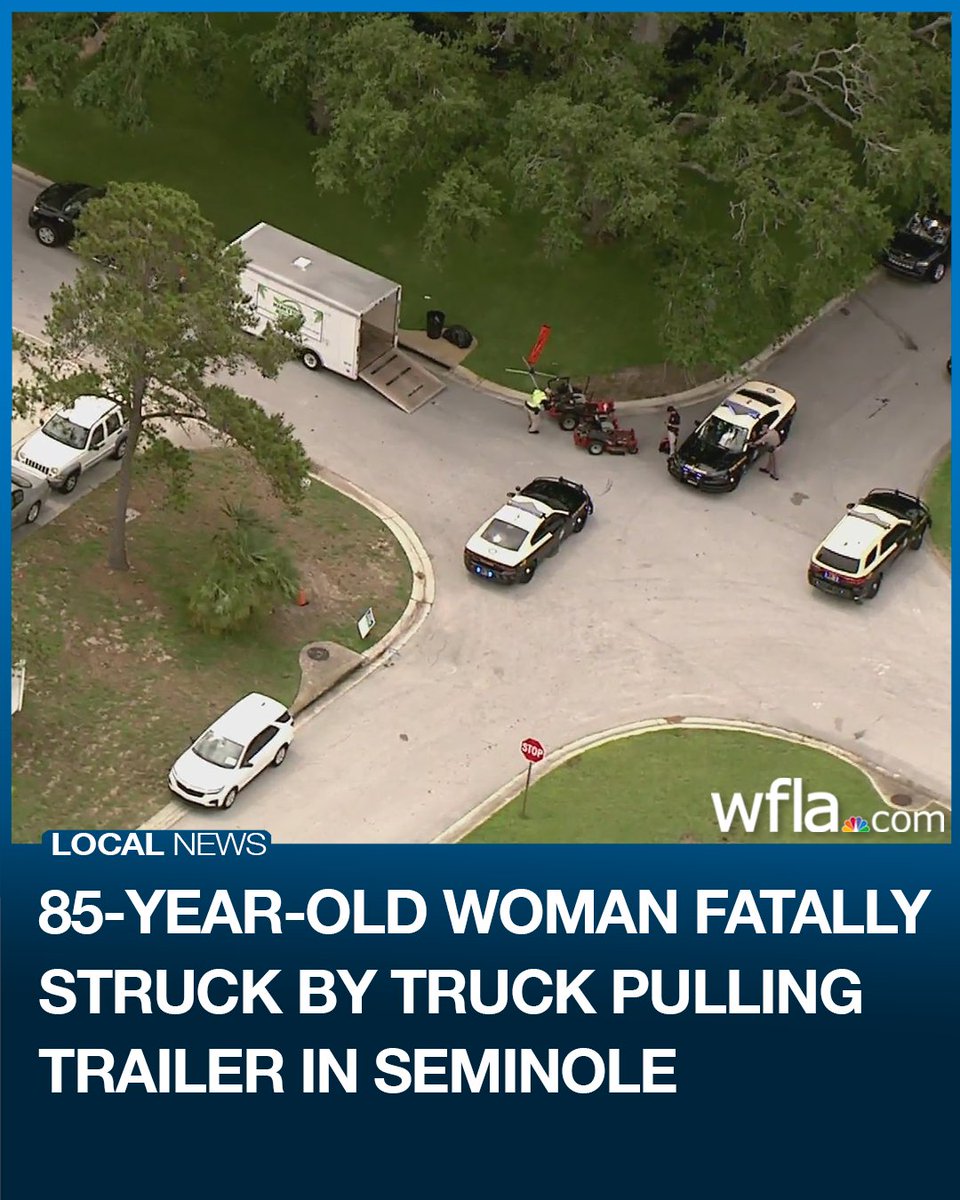 FHP says a truck pulling a trailer backed into an 85-year-old woman as she was walking through a neighborhood in Seminole, killing her