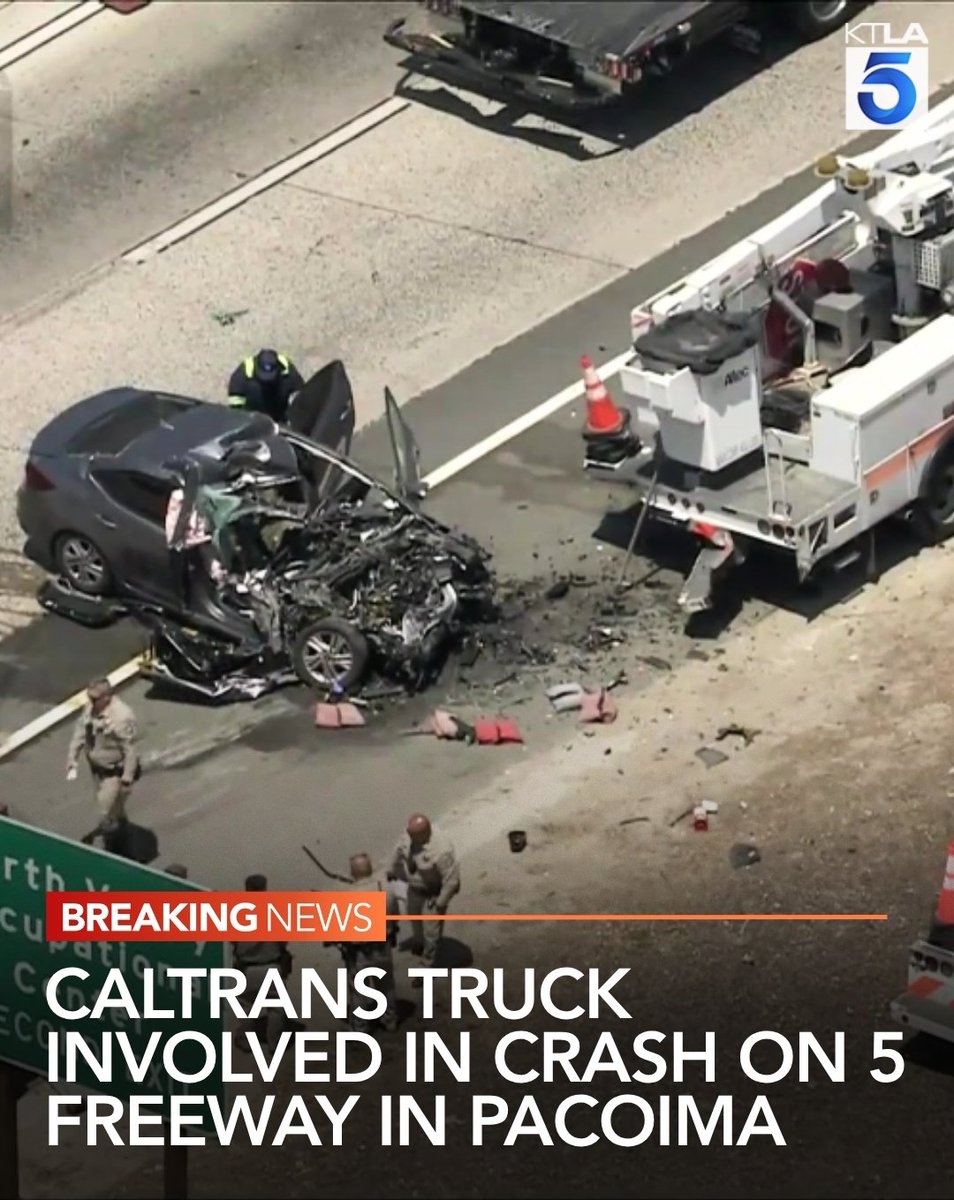 A Caltrans work truck was involved in a collision with another vehicle on the 5 Freeway in the San Fernando Valley on Thursday morning