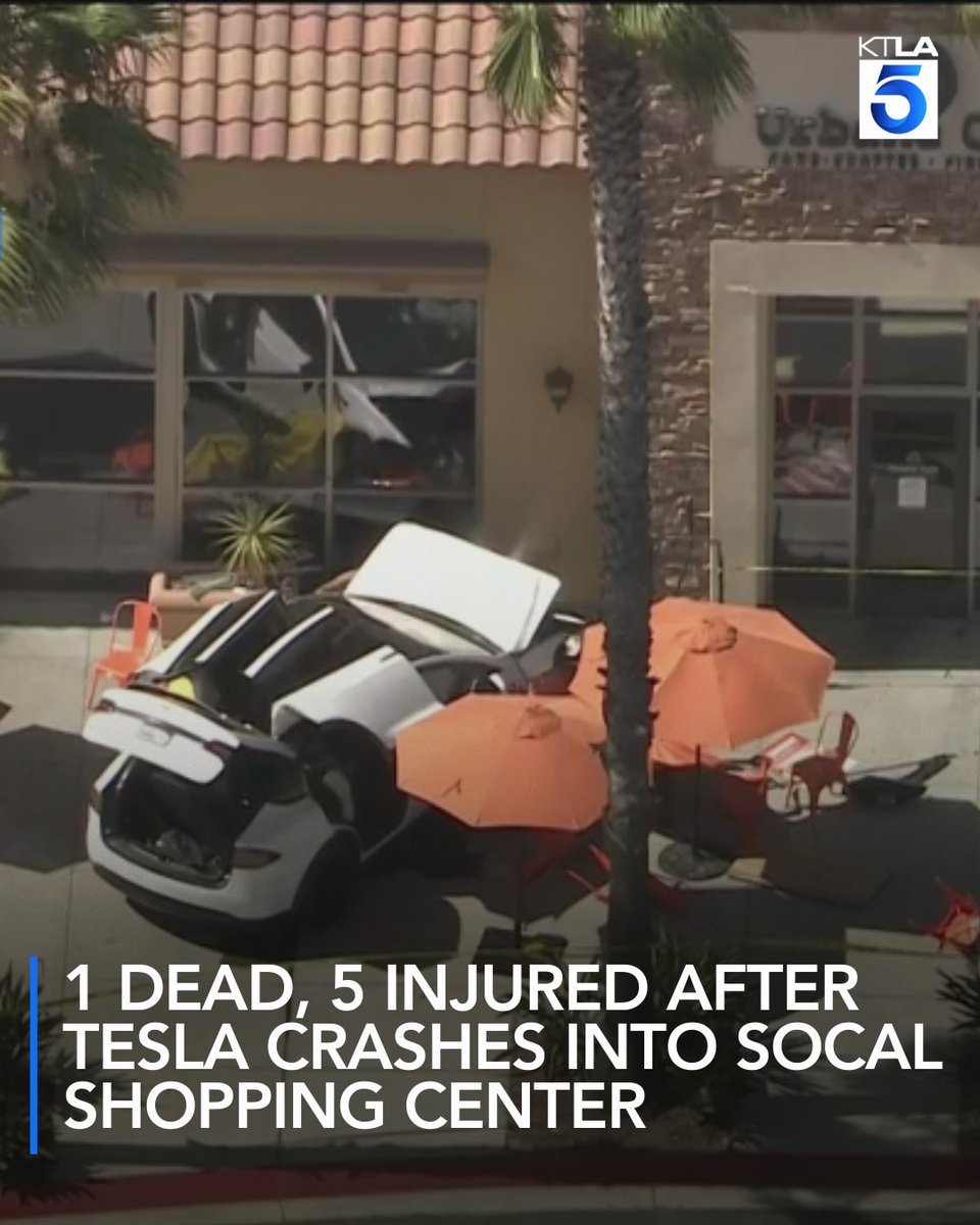 Multiple people were injured when a Tesla crashed into an outdoor dining area