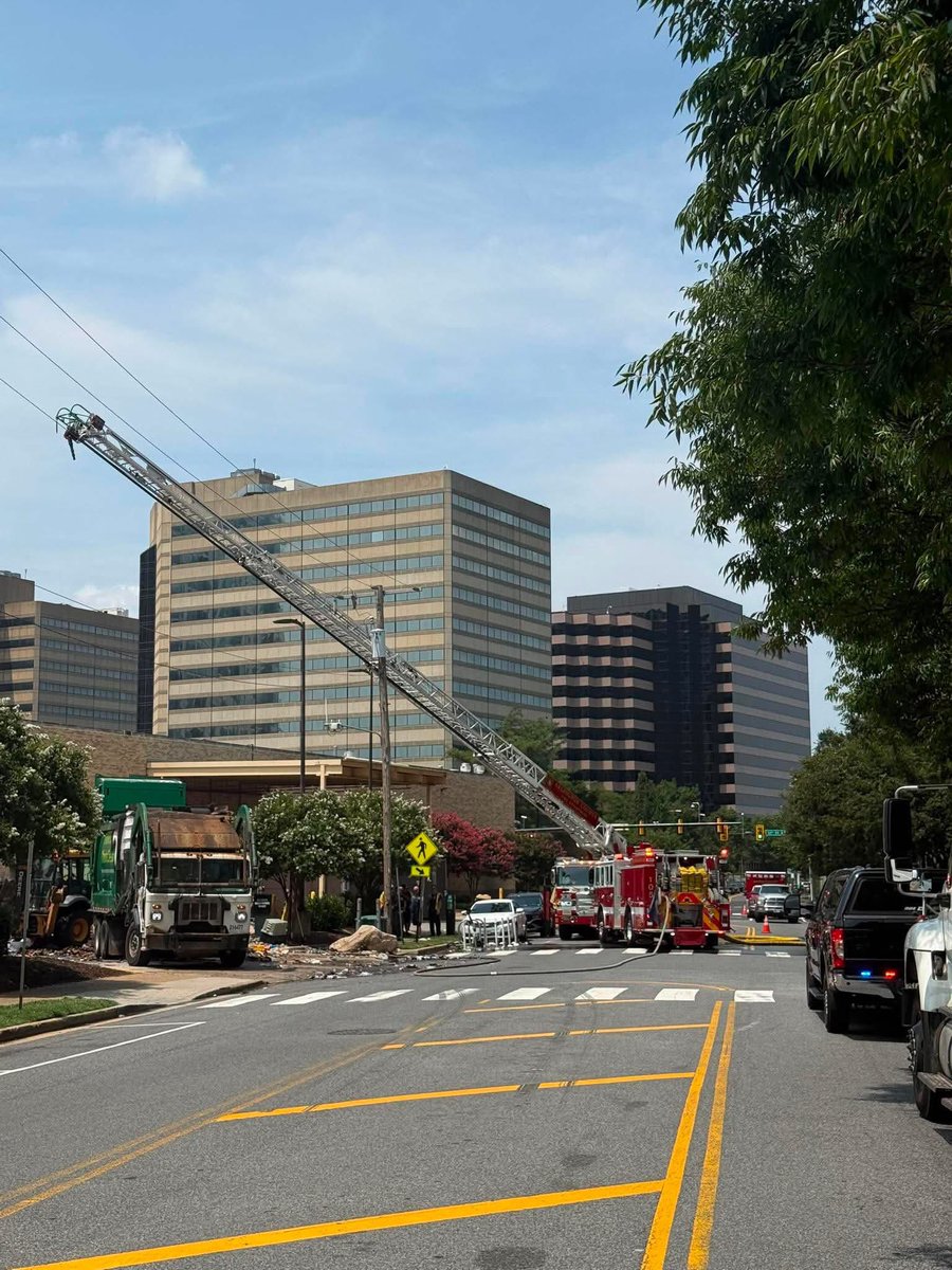 A garbage truck fire in Pentagon City has all of South Fern Street blocked off at 12th Street South. Arlington County firefighters were able to put out the flames