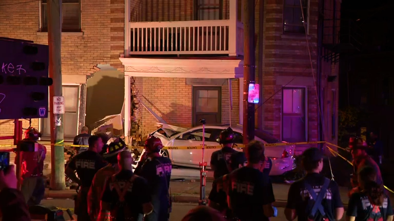 A building near the University of Cincinnati was left heavily damaged after a car crashed into Friday night